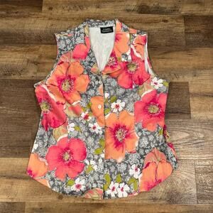 Wildlife Sportswear XL Floral Hibiscus Sleeveless Vest Blouse Eccentric Grandma